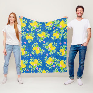 Sommige blaue und gelbe Zitronen Blumenmuster Fleecedecke