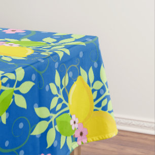 Sommrige blaue und gelbe Zitronen Blumenmuster Tischdecke