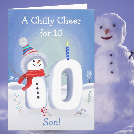 Son 10th Birthday Snowman Snowy Ten Card Karte