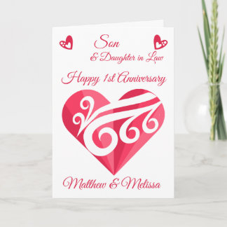 Son 1. Hochzeit Jubiläum Pink Heart Karte