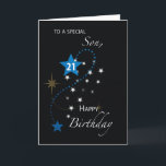 Son 21. Geburtstag Star Inspiration Blau & Schwarz Karte<br><div class="desc">Sie können Ihren Sohn mit dieser Karte für seinen 21. Geburtstag überraschen und mit ihm eine inspirierende Nachricht teilen,  die diese Karte mitbringt. Bestellen Sie noch heute eine Kopie davon!</div>