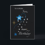Son 24. Geburtstag Star Inspirational Blau & Schwa Karte<br><div class="desc">Inspirier deinem Sohn,  seinem eigenen Stern zu folgen,  während er seinen 24. Geburtstag mit dieser schwarz-blauen Karte mit Sternen auf dem Cover feiert.</div>