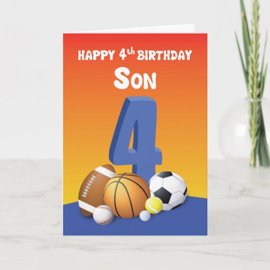 Son 4 Birthday Sports Balls Karte (Vorderseite)