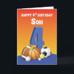 Son 4 Birthday Sports Balls Karte<br><div class="desc">Wenn Ihr Sohn eines der Kinder ist,  die wirklich Spiele spielen,  die Sportbälle beinhalten,  dann ist dies die einzige Karte,  die Sie ihm für seine kommende 4. Geburtstagsfeier geben sollten. Sehen Sie ihn vor Freude herumspringen,  wenn er diesen erhält.</div>