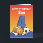 Son 4 Birthday Sports Balls Karte<br><div class="desc">Wenn Ihr Sohn eines der Kinder ist,  die wirklich Spiele spielen,  die Sportbälle beinhalten,  dann ist dies die einzige Karte,  die Sie ihm für seine kommende 4. Geburtstagsfeier geben sollten. Sehen Sie ihn vor Freude herumspringen,  wenn er diesen erhält.</div>