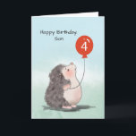 Son 4. Geburtstag Niedlicher Igel mit Ballon Karte<br><div class="desc">Ein bezaubernder Igel hält einen roten Ballon mit der Nummer vier. Diese Karte wird perfekt sein,  um Ihrem besonderen Sohn zu geben,  sobald er 4 Jahre alt wird,  sehr bald. Wofür warte du? Holen Sie sich heute Ihre Kopie dieser Karte.</div>