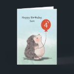 Son 4. Geburtstag Niedlicher Igel mit Ballon Karte<br><div class="desc">Ein bezaubernder Igel hält einen roten Ballon mit der Nummer vier. Diese Karte wird perfekt sein,  um Ihrem besonderen Sohn zu geben,  sobald er 4 Jahre alt wird,  sehr bald. Wofür warte du? Holen Sie sich heute Ihre Kopie dieser Karte.</div>
