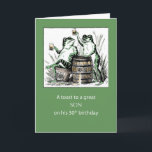 Son 50. Geburtstag Frogs Toasting mit Bier Karte<br><div class="desc">Ein 50. Geburtstag ist ein großes Meilenstein Jahr! Toast zu Ihrem Sohn mit dieser lustigen Karte mit Vintagen Fröschen Toasting. Grüne Hintergrundkoordinaten mit den Froschfarben.</div>
