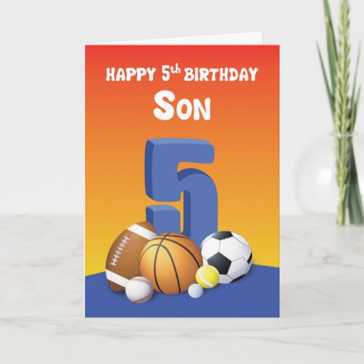 Son 5 Birthday Sports Balls Karte (Vorderseite)
