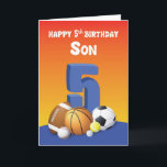 Son 5 Birthday Sports Balls Karte<br><div class="desc">Ein spielerischer Sohn brauchte eine lustige und spielerische Geburtstagskarte,  wenn er in den nächsten Tagen endlich seinen 5. Geburtstag feiert. Eine Karte wie diese farbenfrohe Karte mit mehreren Kugeln auf der Vorderseite ist die beste Karte,  um ihm zu geben.</div>