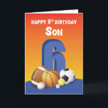Son 6 Birthday Sports Balls Karte<br><div class="desc">Große und kleine Bälle sind auf der Vorderseite dieser Karte verstreut. Zusammen mit diesen Kugeln ist die große Zahl sechs stehenden hoch in der Mitte. Die einzige Karte,  die Ihrem liebsten Sohn zu geben,  wenn er seinen 6. Geburtstag feiert. Hol dir das heute für ihn!</div>