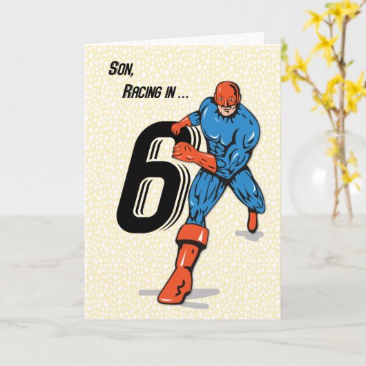 Son 6. Geburtstag Superhero Karte (Gelbe Blume)