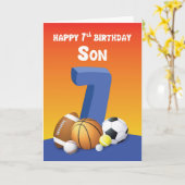 Son 7th Birthday Sports Balls Karte (Gelbe Blume)