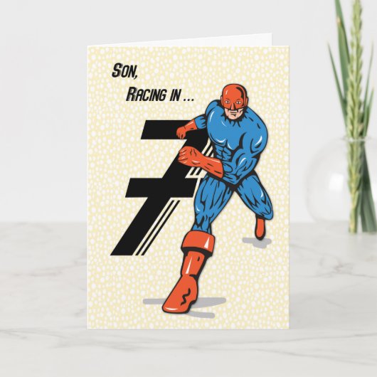 Son 7th Birthday Superhero Karte (Vorderseite)