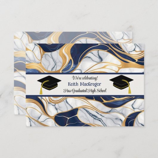 Son Abschluss Celebration in blauem Marmor Einladung (Vorne/Hinten)