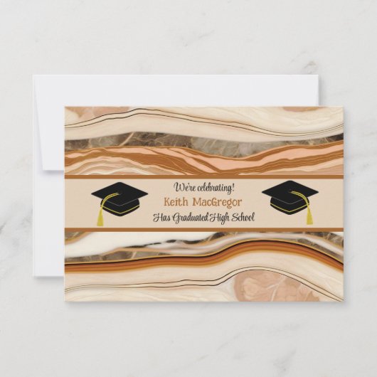 Son Abschluss Celebration in Braunbraune Marmor Einladung (Vorderseite)