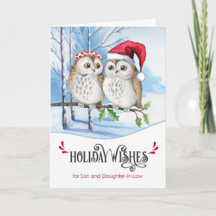 Son and Daughter in Law Christmas Woodland Owls Feiertagskarte