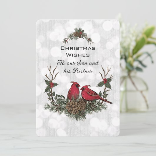 Son and Partner Red Kardinal Weihnachten (Stehend Vorderseite)