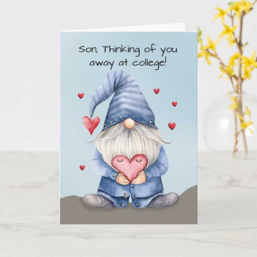 Son Away in Uni Valentine Funny Gnome Denim Karte (Gelbe Blume)