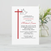 Son Bestätigung Cross Dove auf Weiß Einladung (Stehend Vorderseite)