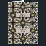 Son Birthday Abstrakt Mandala Design<br><div class="desc">Ein lustiger Weg,  um Ihrem Sohn einen guten Geburtstag zu wünschen. Diese Karte hat ein sehr maskulinarisches Gefühl und besteht aus ineinander greifenden geometrischen Figuren. Die Hauptfarbe ist braun,  schwarz und weiß. Eine schöne Karte,  die ein Mann schätzen wird. Der Vers sagt ihm,  wie viel er dir bedeutet.</div>