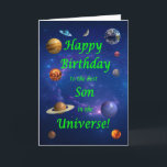 Son Birthday Best in the Universe Karte<br><div class="desc">Gib deinem weltraumliebsten Sohn die beste Geburtstagskarte aller Zeiten! Sag deinem Sohn,  dass er der Beste im Universum ist. Eine Weltraumszene mit allen Planeten und dem Mond,  die sich einem glücklichen Geburtstag wünschen.</div>