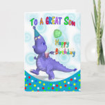 Son Birthday mit Lila Drachen Drink und Ballon Karte<br><div class="desc">Ein einzigartiges Design,  das viel Spaß macht,  mit einem Lila Drachen im Party-Hut,  der seine Limonade und seinen Ballon hält,  einer großartigen Karte für die Kleinen mit vielen Fab-Farben,  die sicher ein Lächeln ins Gesicht bringen</div>