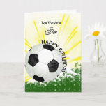 Son Birthday Soccer Card Karte<br><div class="desc">Geben Sie Ihrem fußballbegeisterten Sohn eine Fußballkarte mit einem explosiven Fußball-Thema! Ein Fußball mit den Worten "Für einen wunderbaren Sohn".</div>