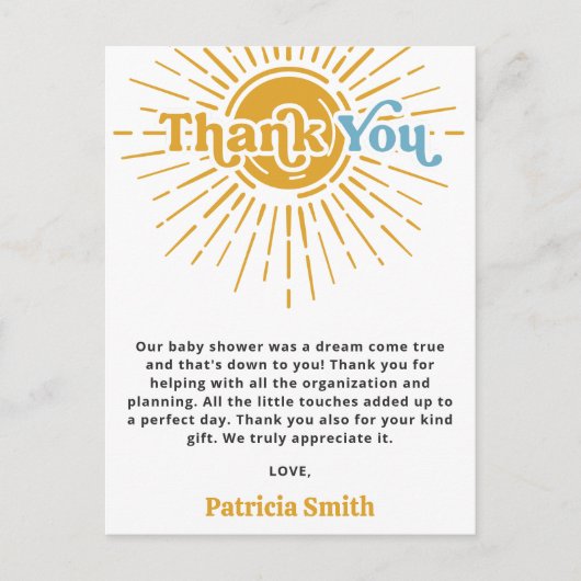 Son Boho Boy Baby Dusche Vielen Dank Postkarte (Vorderseite)