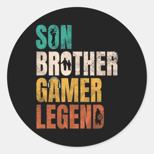 Son Brother Video Gamer Legend Matching Family Sib Runder Aufkleber (Vorderseite)
