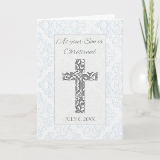 Son Christening Segnungen Custom Date mit Cross Karte (Vorderseite)