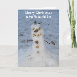 Son Christmas Card Snowman Pine Cone Nose Feiertagskarte