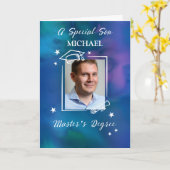 Son Custom Foto and Name Master's Degree Karte (Gelbe Blume)
