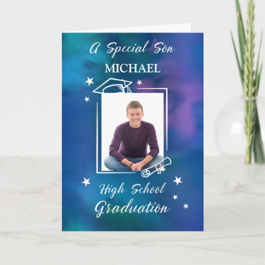 Son Custom Foto und Name High School Abschluss Karte (Vorderseite)