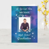 Son Custom Foto und Name High School Abschluss Karte (Gelbe Blume)