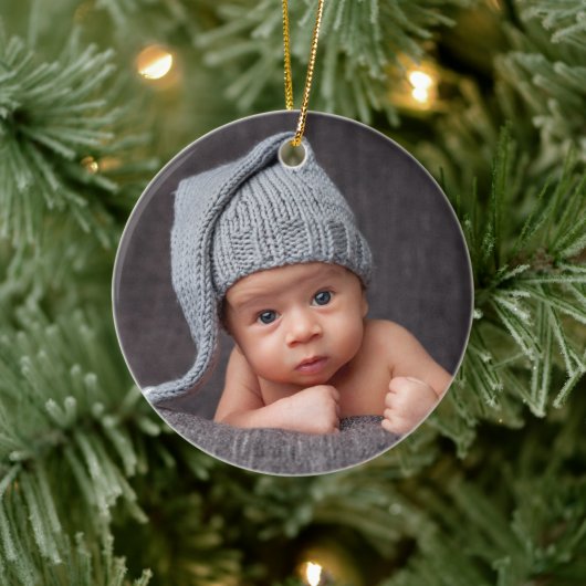 Son Foto und Name Navy Blue Weihnachten Keramik Ornament (Baum)