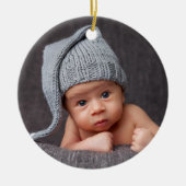 Son Foto und Name Navy Blue Weihnachten Keramik Ornament (Vorne)