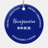 Son Foto und Name Navy Blue Weihnachten Keramik Ornament (Hinten)