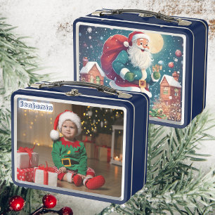 Son Foto Weihnachtsgeschenke Kids Blue Metall Brotdose