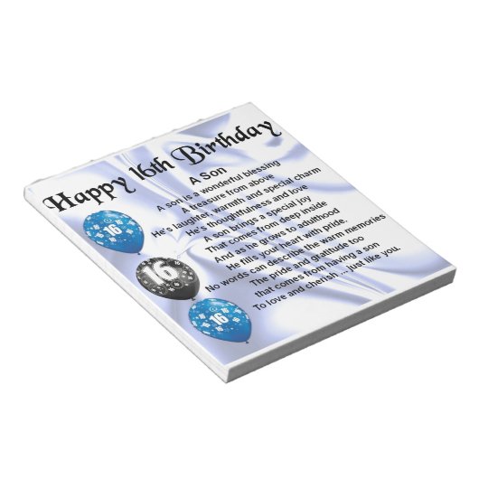 Son Gedicht - 16. Geburtstag Notizblock (angewinkelt)