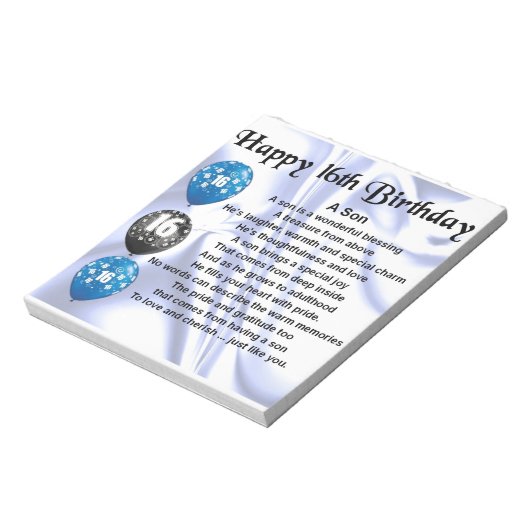 Son Gedicht - 16. Geburtstag Notizblock (Rotiert)