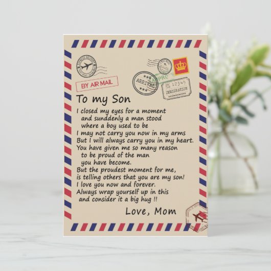 Son-Geschenk| Brief an meine Sohn Liebe aus der Ma Einladung (Stehend Vorderseite)