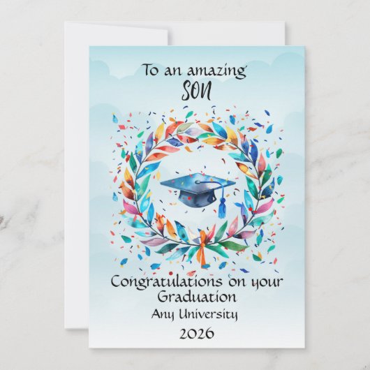 Son Graduation Cap and Rainbow Leaf Frame (Vorderseite)