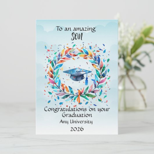 Son Graduation Cap and Rainbow Leaf Frame (Stehend Vorderseite)