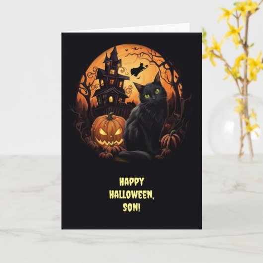 Son Halloween Spooky mit Jack O Lantern Witch Cat Karte (Gelbe Blume)