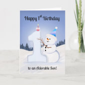 Son Happy 1st Birthday Snowman Building Karte (Vorderseite)