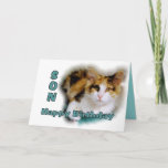 Son Happy Birthday Calico Cat Card Karte<br><div class="desc">Sie können den Text personalisieren und ändern und Ihre eigenen Fotos hochladen. "Lieber Sohn,  wünsche dir einen makellosen,  halbwüchsigen Geburtstag!"</div>