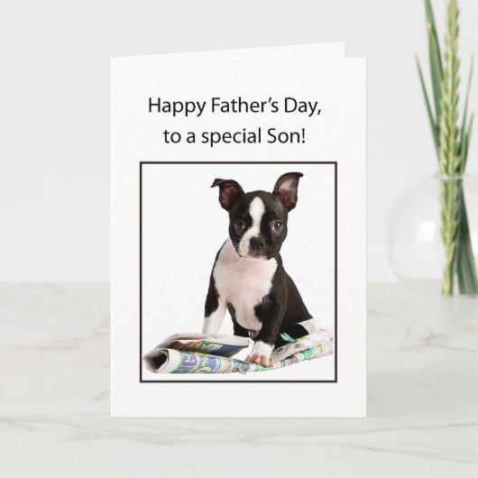 Son, Happy Father's Day, Boston Terrier Dog with N Karte (Vorderseite)