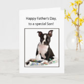 Son, Happy Father's Day, Boston Terrier Dog with N Karte (Gelbe Blume)