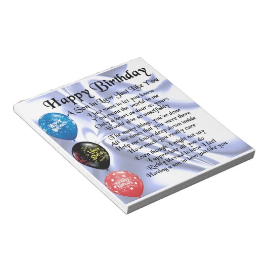 Son in Law Gedicht - Happy Birthday Design Notizblock (angewinkelt)